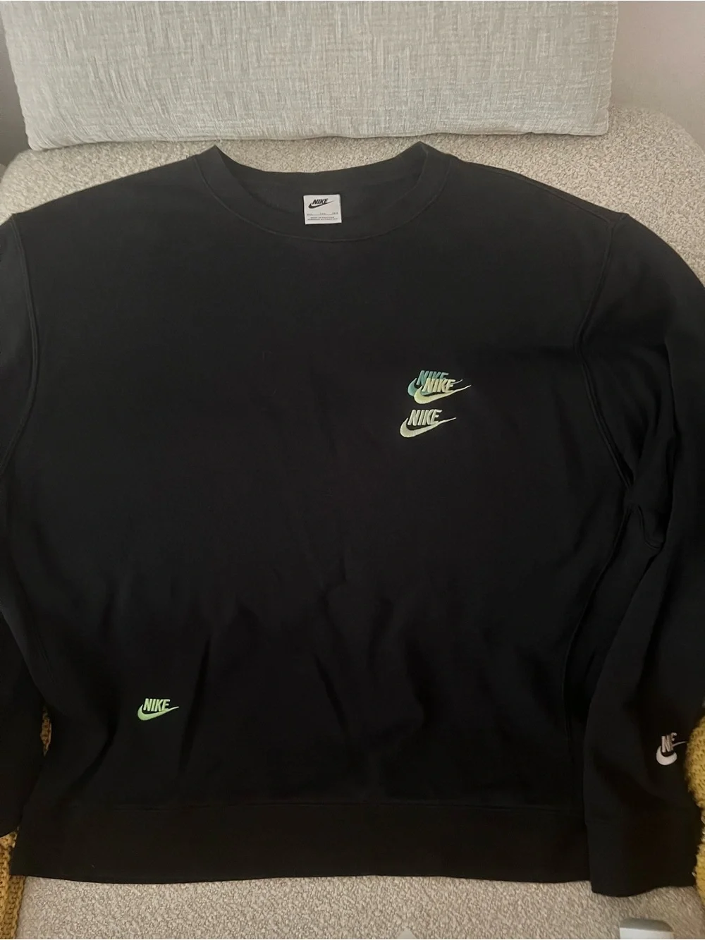 Nike Black Crewneck Sweatshirt with Green Logo Accents